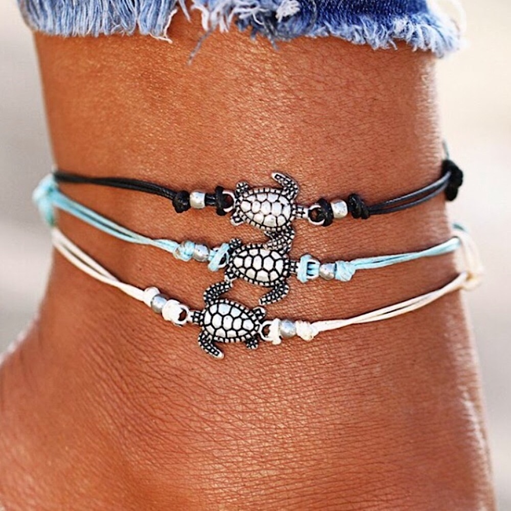 ⚜️𝟯𝟬%𝗢𝗙𝗙 𝗯𝘂𝗻𝗱𝗹𝗲𝘀 𝟯+⚜️ NEW 3 Tortoise Rope Bohemian Anklets Set
